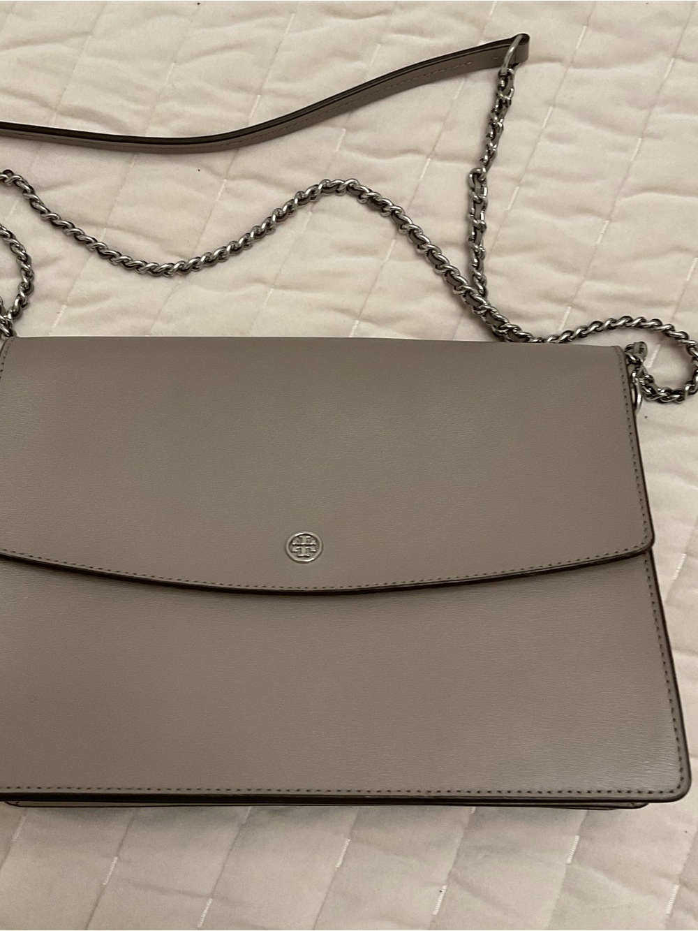 Tory Burch Taupe Leather Chain-Strap Crossbody